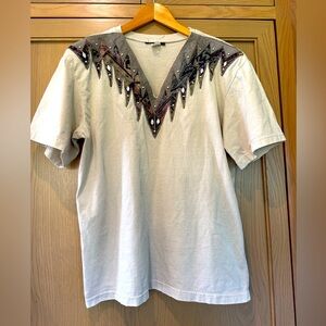 VTGSource Unknown Short Sleeve Tee  Tan Embellished Southwestern Tee VNeck / Med